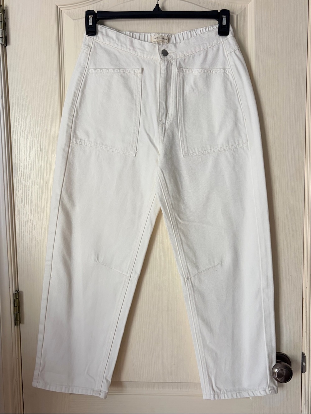 Grade & Gather White Slim Barrel High Rise Denim Jean, Size Small